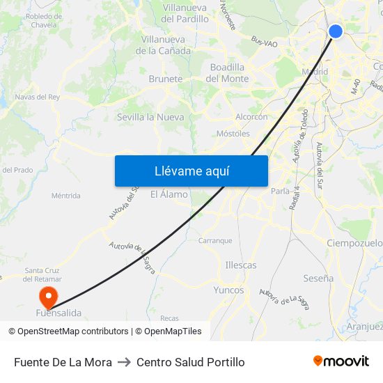 Fuente De La Mora to Centro Salud Portillo map