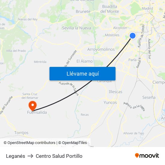 Leganés to Centro Salud Portillo map