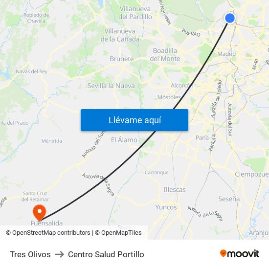 Tres Olivos to Centro Salud Portillo map