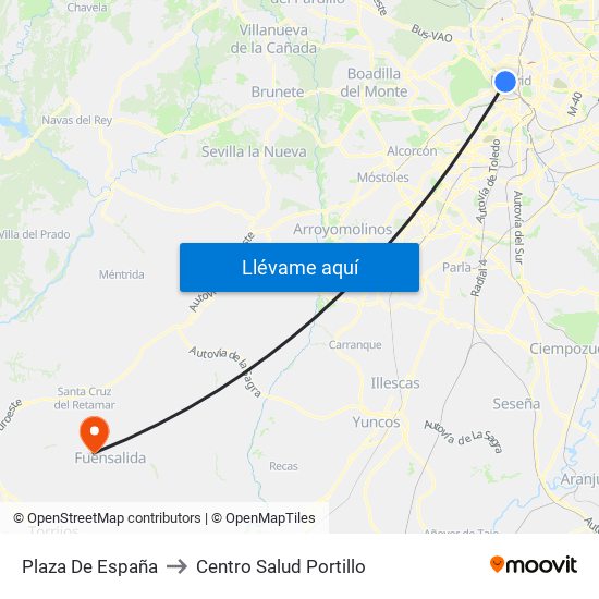 Plaza De España to Centro Salud Portillo map