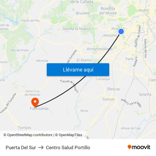 Puerta Del Sur to Centro Salud Portillo map