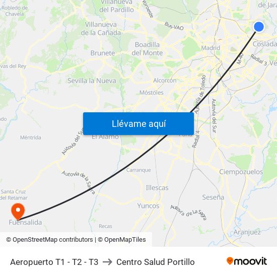 Aeropuerto T1 - T2 - T3 to Centro Salud Portillo map