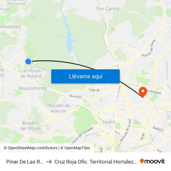 Pinar De Las Rozas to Cruz Roja Ofic. Territorial Hortaleza-Madrid map