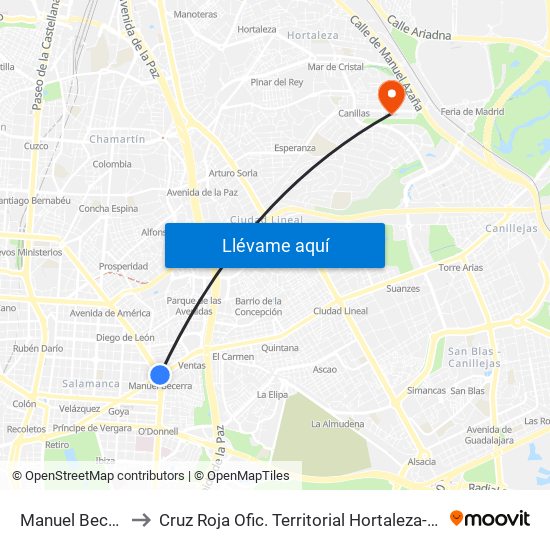 Manuel Becerra to Cruz Roja Ofic. Territorial Hortaleza-Madrid map