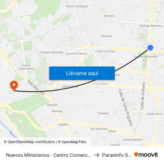 Nuevos Ministerios - Centro Comercial to Paraninfo Sur map