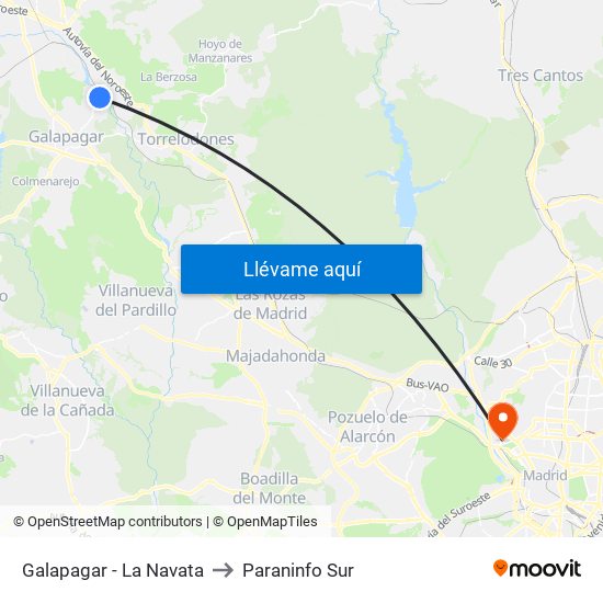 Galapagar - La Navata to Paraninfo Sur map