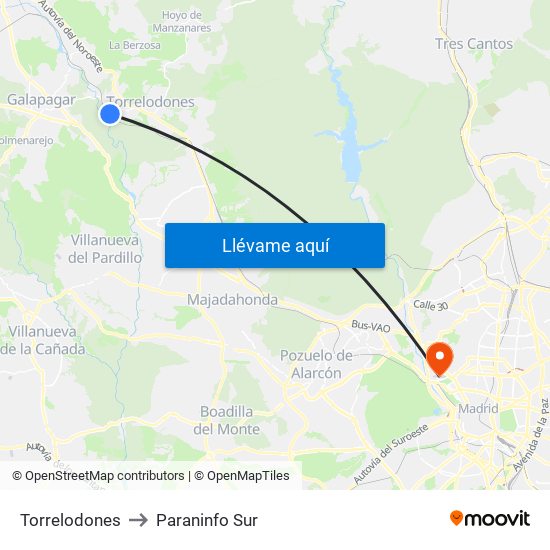 Torrelodones to Paraninfo Sur map