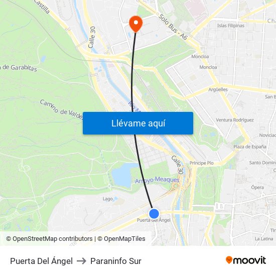 Puerta Del Ángel to Paraninfo Sur map