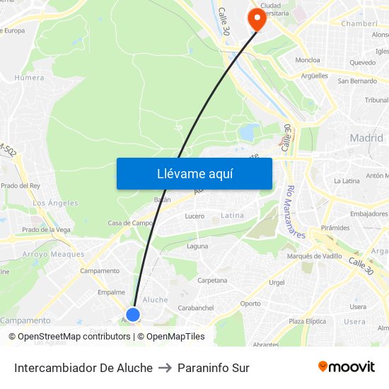 Intercambiador De Aluche to Paraninfo Sur map