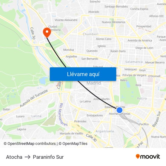 Atocha to Paraninfo Sur map