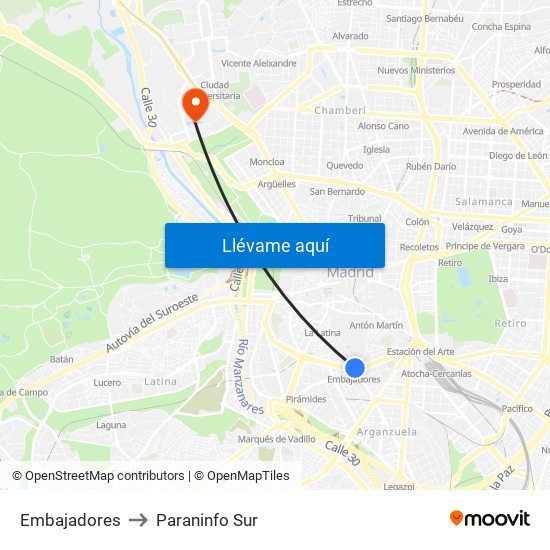 Embajadores to Paraninfo Sur map