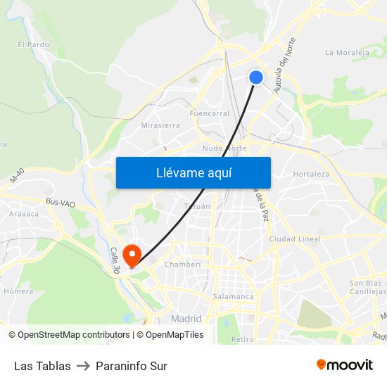 Las Tablas to Paraninfo Sur map