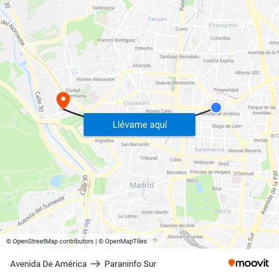 Avenida De América to Paraninfo Sur map