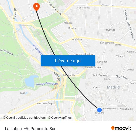 La Latina to Paraninfo Sur map