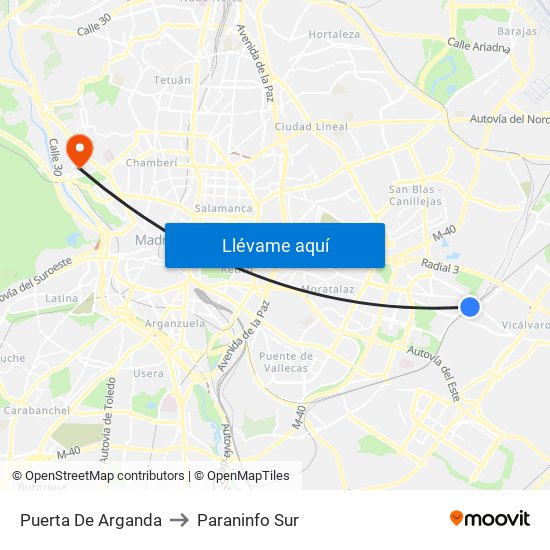 Puerta De Arganda to Paraninfo Sur map