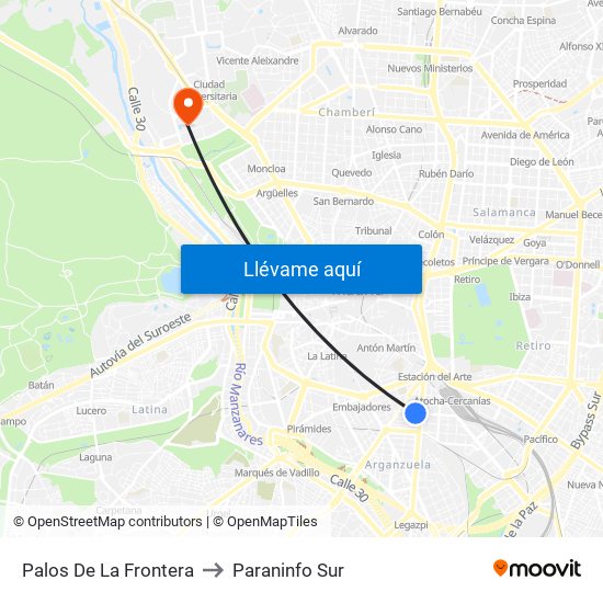 Palos De La Frontera to Paraninfo Sur map