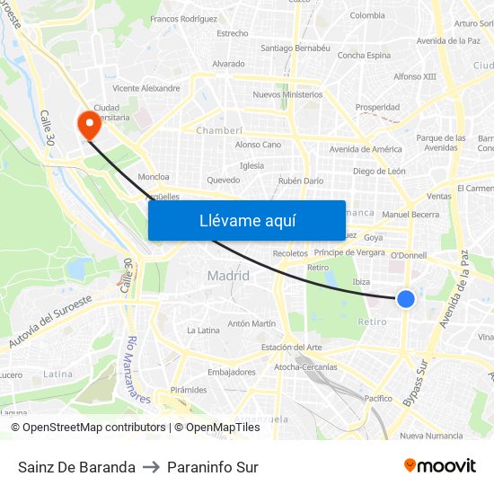 Sainz De Baranda to Paraninfo Sur map