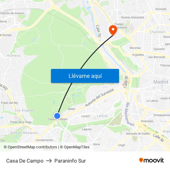 Casa De Campo to Paraninfo Sur map