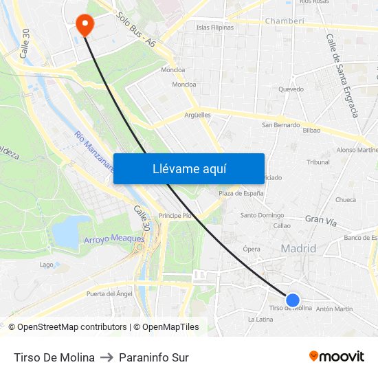 Tirso De Molina to Paraninfo Sur map