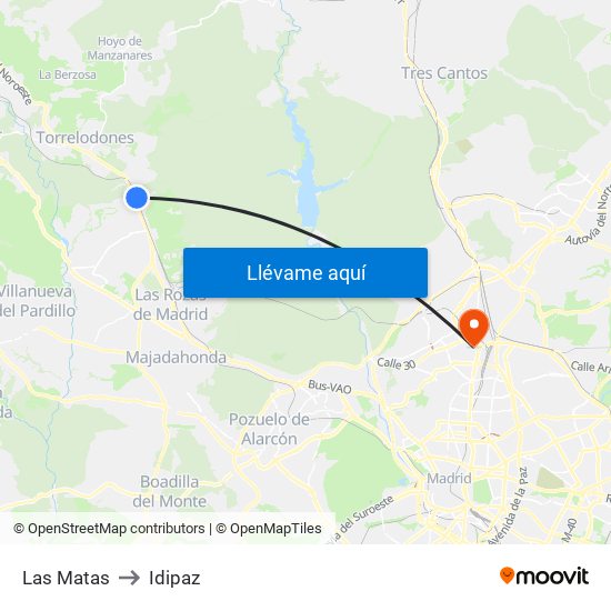 Las Matas to Idipaz map