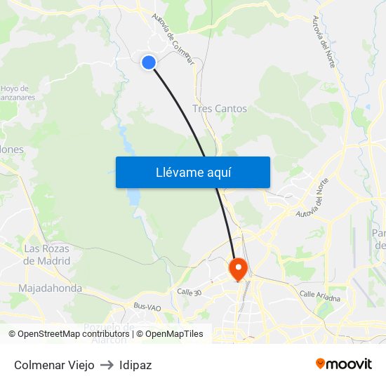 Colmenar Viejo to Idipaz map