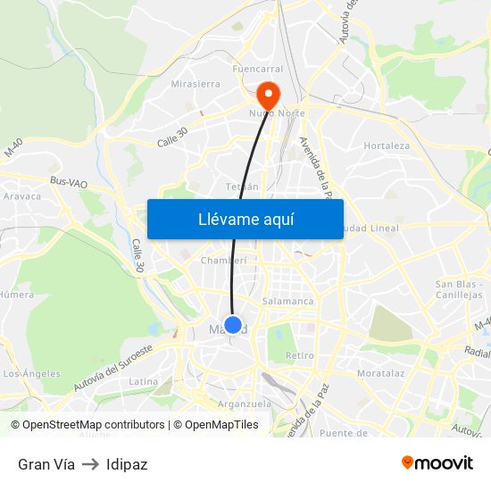 Gran Vía to Idipaz map