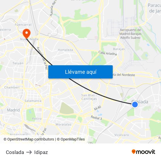 Coslada to Idipaz map