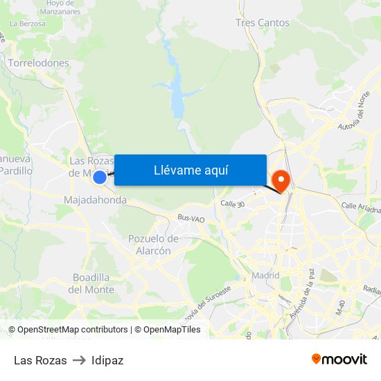 Las Rozas to Idipaz map
