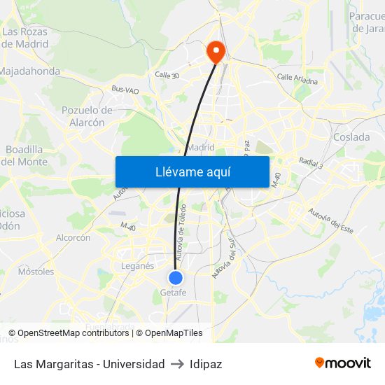 Las Margaritas - Universidad to Idipaz map