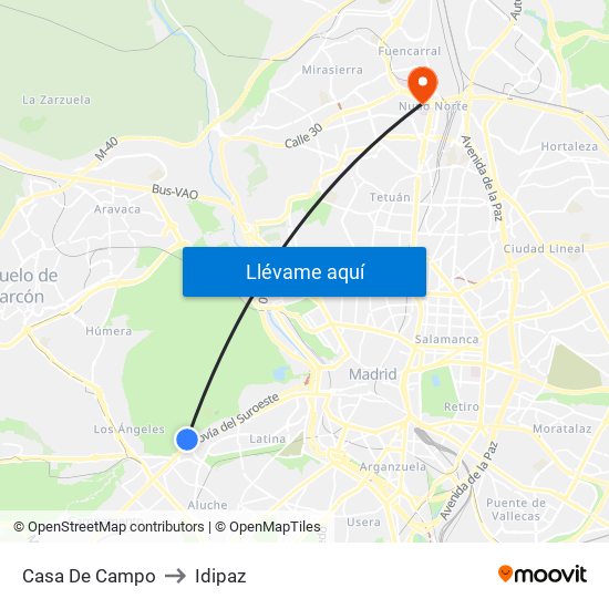 Casa De Campo to Idipaz map