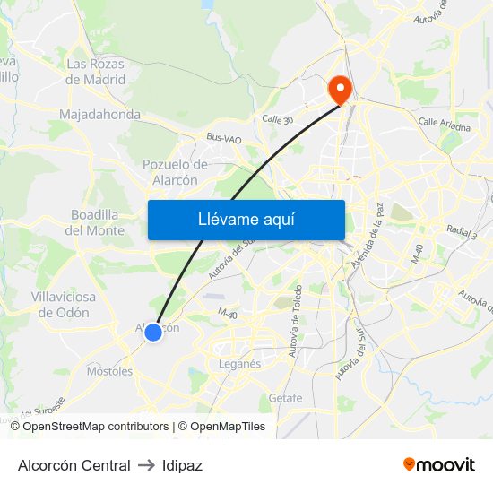 Alcorcón Central to Idipaz map