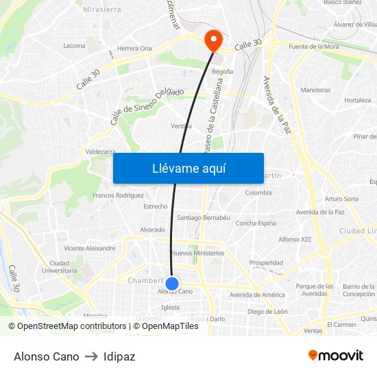 Alonso Cano to Idipaz map