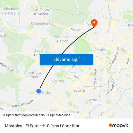 Móstoles - El Soto to Clínica López Ibor map