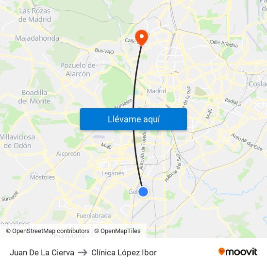 Juan De La Cierva to Clínica López Ibor map