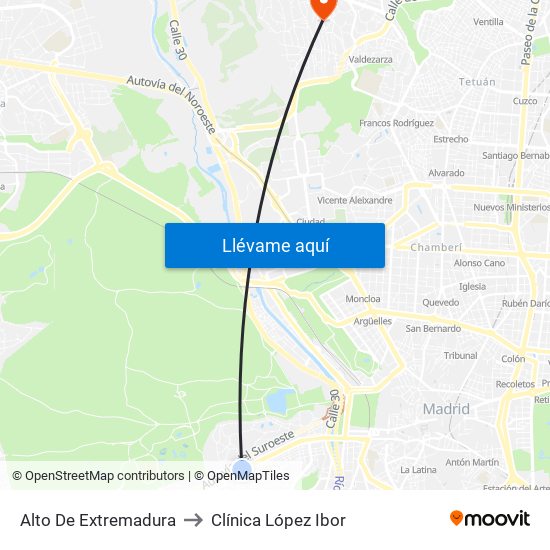 Alto De Extremadura to Clínica López Ibor map