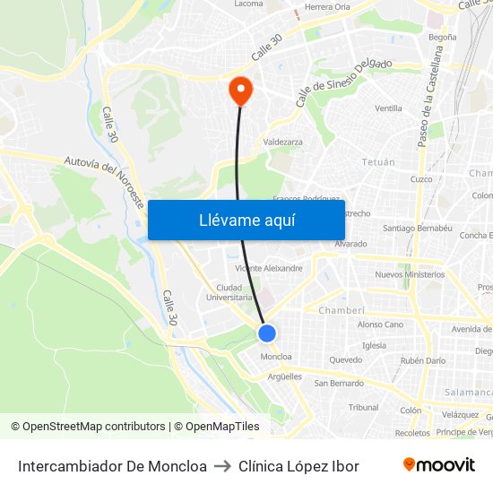 Intercambiador De Moncloa to Clínica López Ibor map