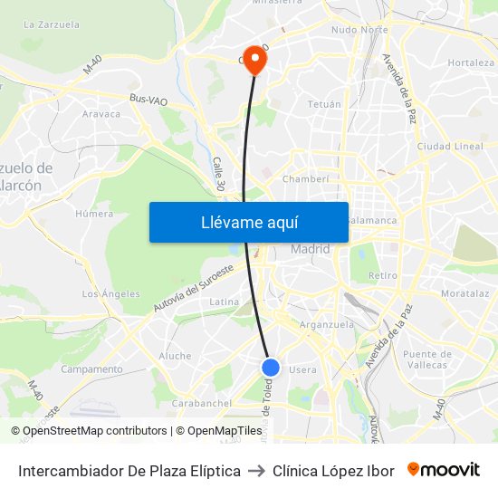 Intercambiador De Plaza Elíptica to Clínica López Ibor map