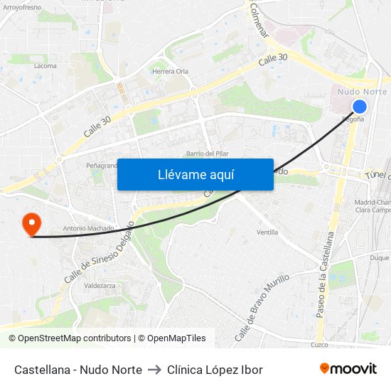 Castellana - Nudo Norte to Clínica López Ibor map