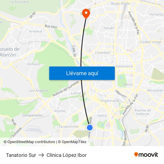 Tanatorio Sur to Clínica López Ibor map