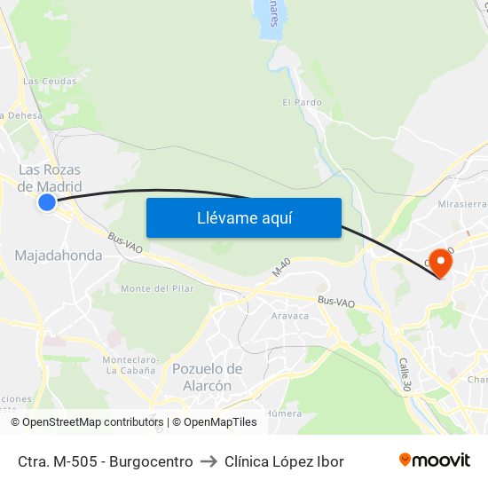 Ctra. M-505 - Burgocentro to Clínica López Ibor map
