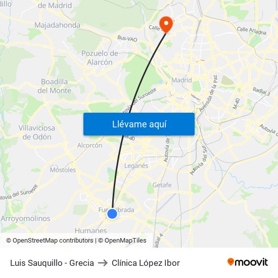 Luis Sauquillo - Grecia to Clínica López Ibor map