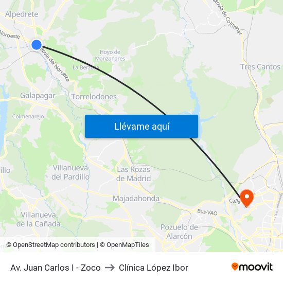 Av. Juan Carlos I - Zoco to Clínica López Ibor map
