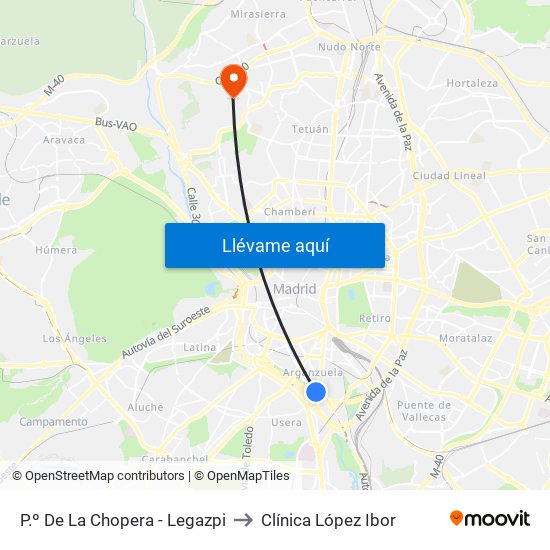 P.º De La Chopera - Legazpi to Clínica López Ibor map