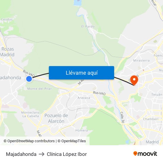 Majadahonda to Clínica López Ibor map