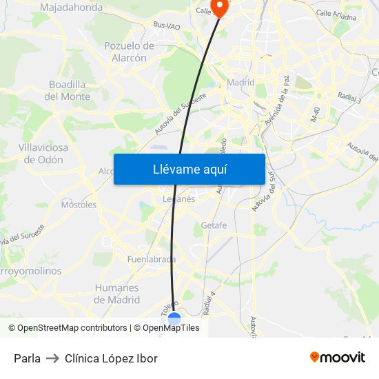 Parla to Clínica López Ibor map