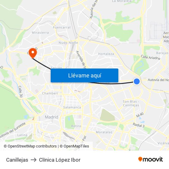 Canillejas to Clínica López Ibor map