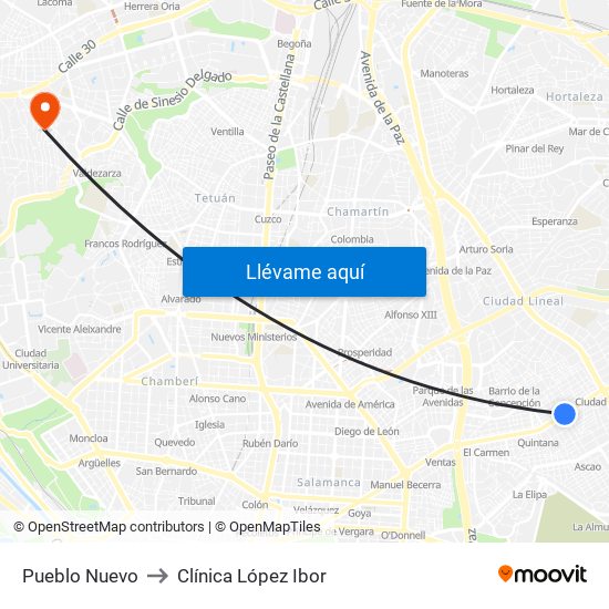 Pueblo Nuevo to Clínica López Ibor map