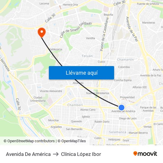 Avenida De América to Clínica López Ibor map
