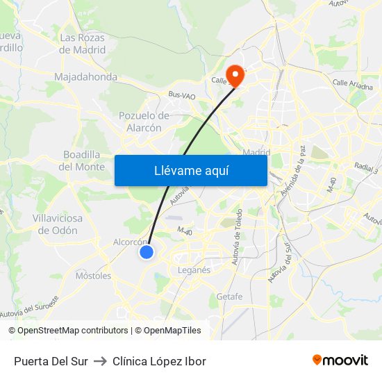 Puerta Del Sur to Clínica López Ibor map