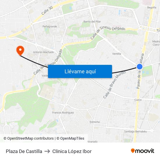 Plaza De Castilla to Clínica López Ibor map